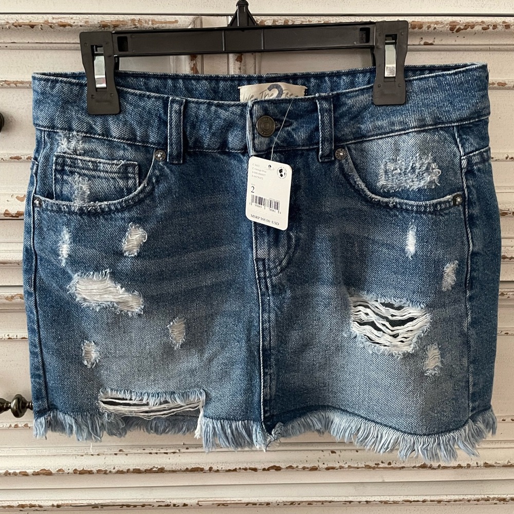 Distressed Denim Mini Skirt We The free